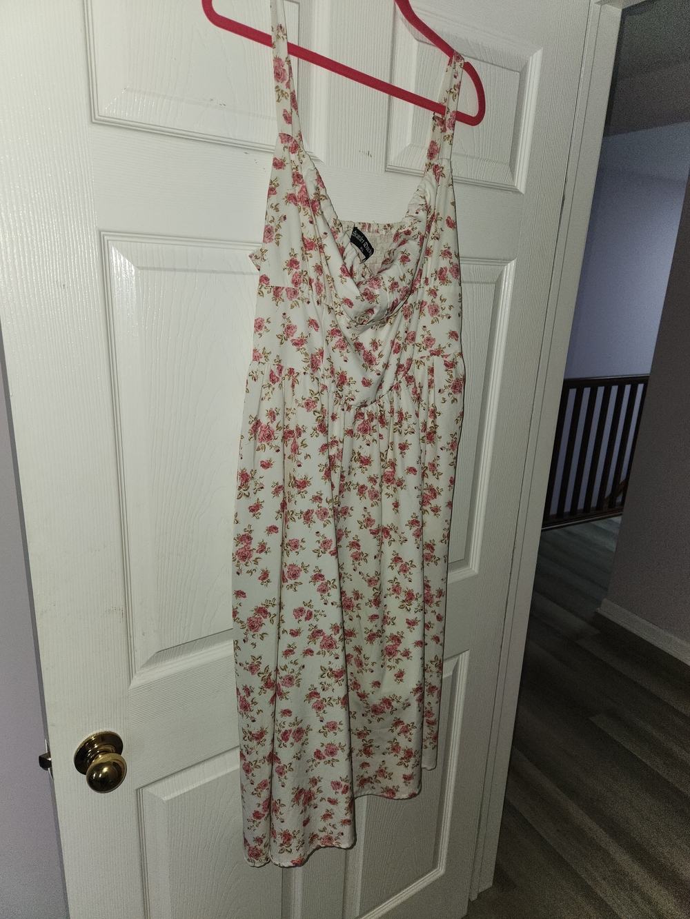Cream Maxi Sundress with Pink Floral Print